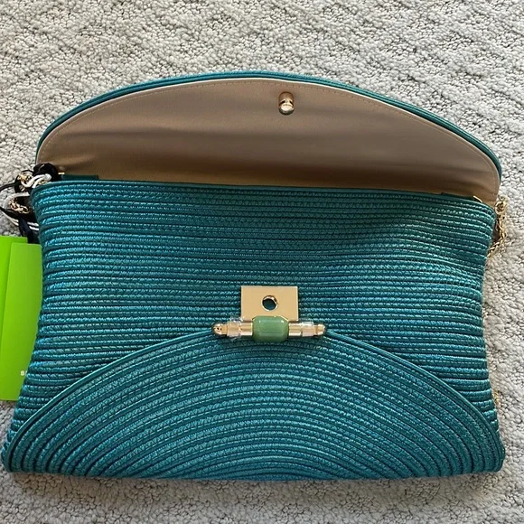 Shanghai tang braided bamboo lock clutch with jade fasten